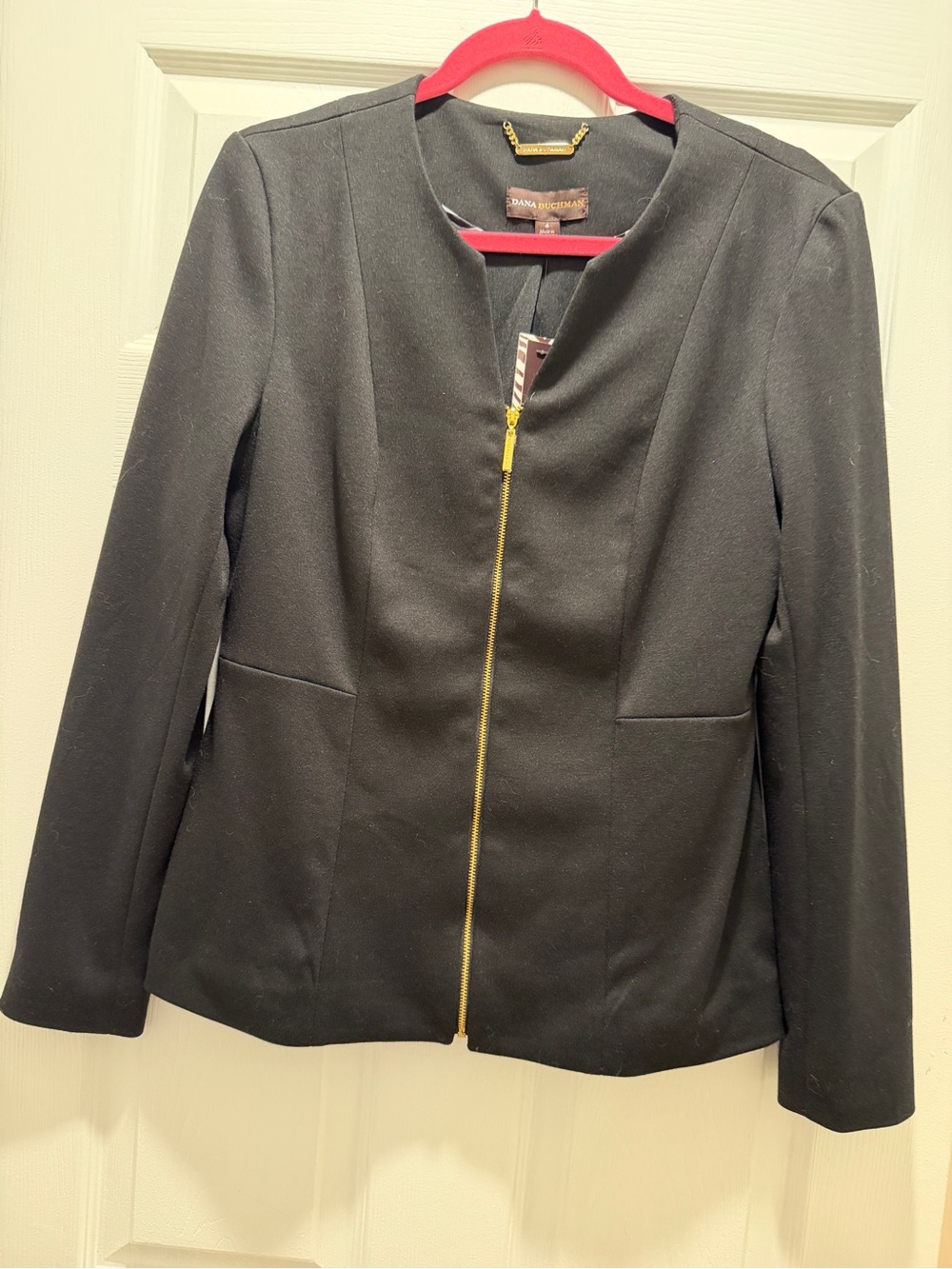 Dana Buchman Black Zip-Front Collarless Blazer